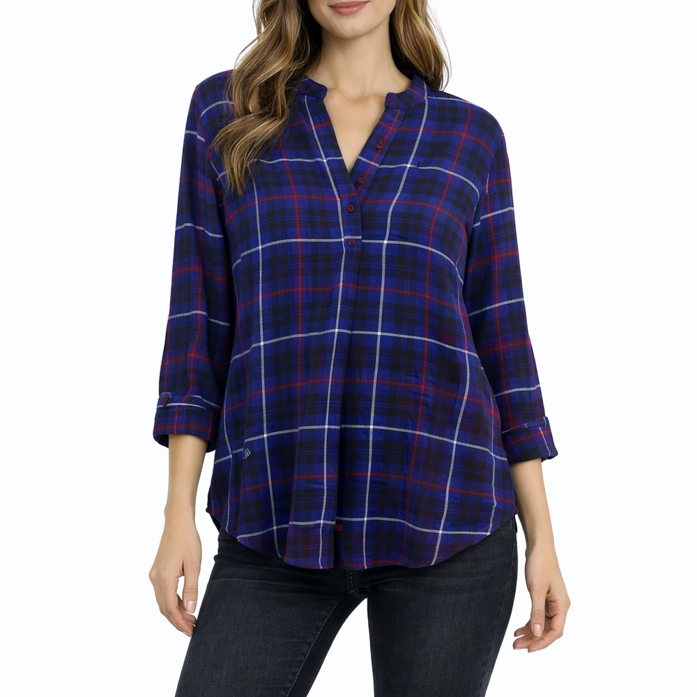 Uniqlo Size Medium Blue Plaid Flannel Blouse